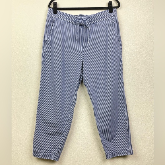 Gap Women's Large V-Easy Pant Bold Navy Stripe White Casual Pull-On Drawstring - Picture 2 of 14